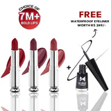 3 Ultra Soft Matte Lipstick Kit + FREE Waterproof Eyeliner!
