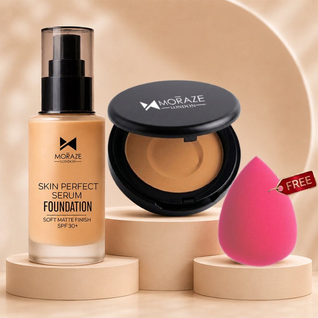High Coverage Premium Foundation + Compact Powder (Free - Beauty Blender)